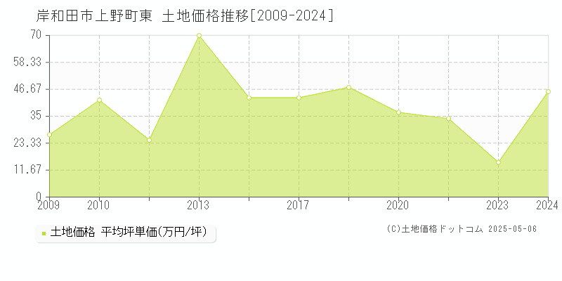 上野町東(岸和田市)の土地価格推移グラフ(坪単価)[2009-2024年]